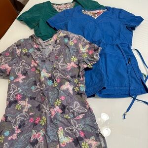 koi by kathy peterson scrub top X 3 XS S14 Flower Green Blue